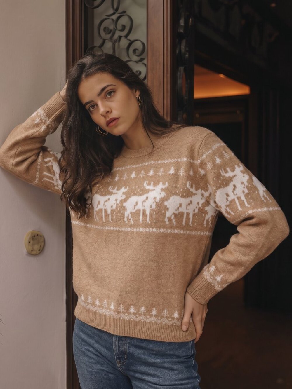 Workshop Republic Clothing Tan Moose Fair Isle Sweater